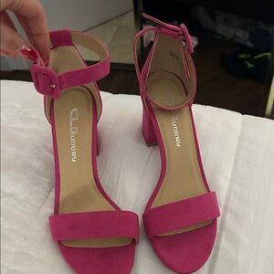 CL by Laundry Hot Pink Suede Ankle-Strap Block Heels